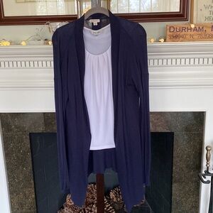 Long Open Front Navy Cardigan Open Size Medium